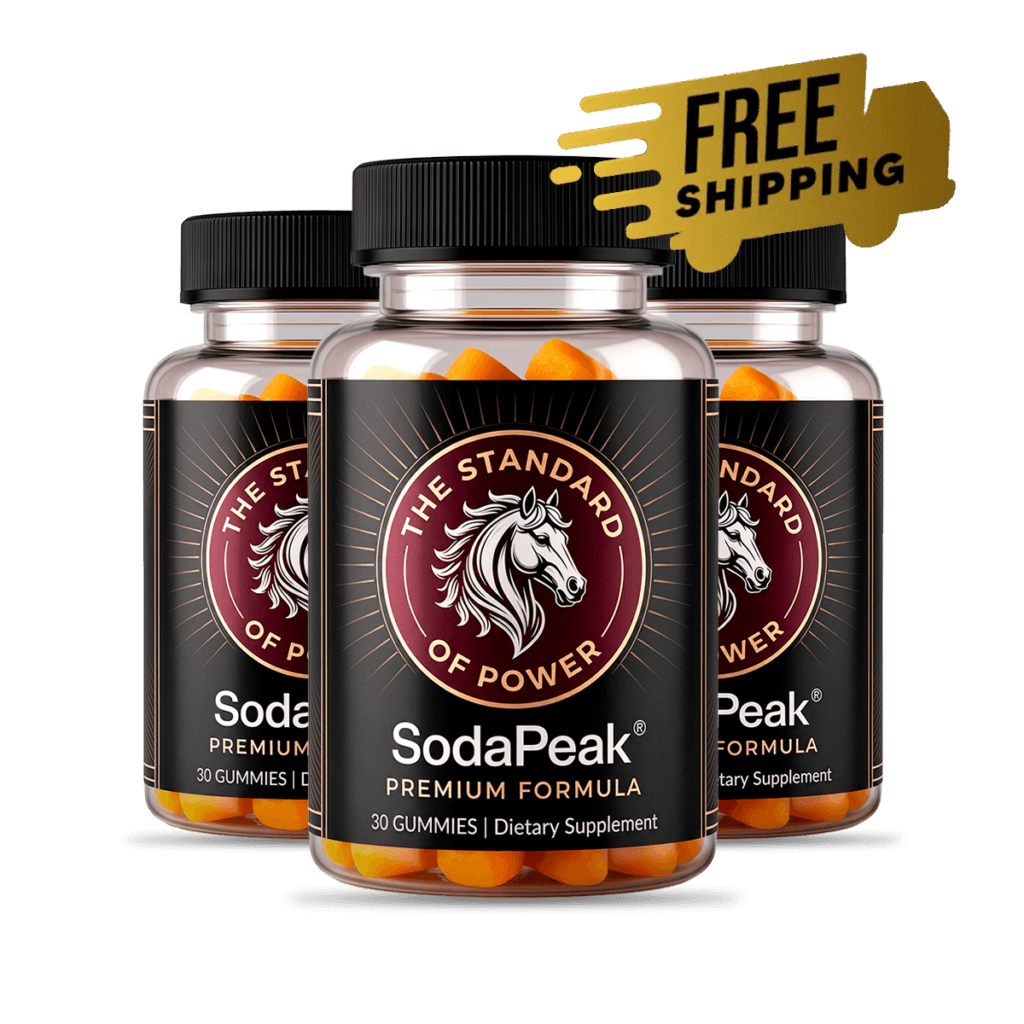 Soda Peak Premium Formula gummy bottle with free shipping badge